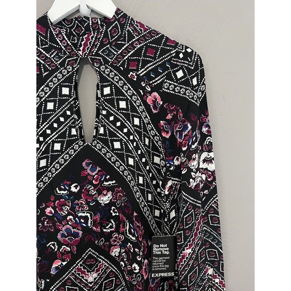 Express Womens Sz S Paisley Long Slv Career Workwear Dress Keyhole Neckline NEW - Picture 3 of 12